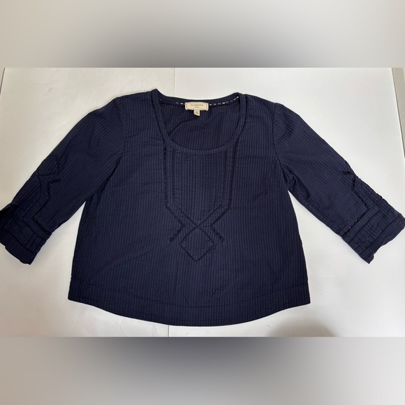 Anthropologie Moulinette Soeurs navy blue size 6 seersucker eyelet bohemian boxy - Picture 6 of 16